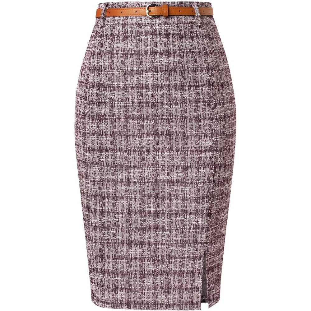 Breathable High Waisted Tweed Pencil Skirt With Slit Perfect For All Occasions